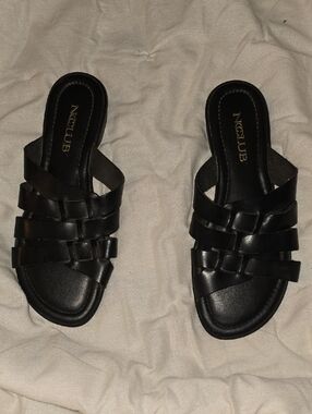 Black Woven Slide Sandals for Women